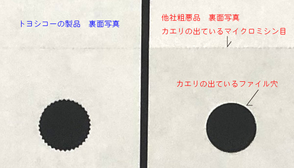 ミシン目加工カエリの比較写真
